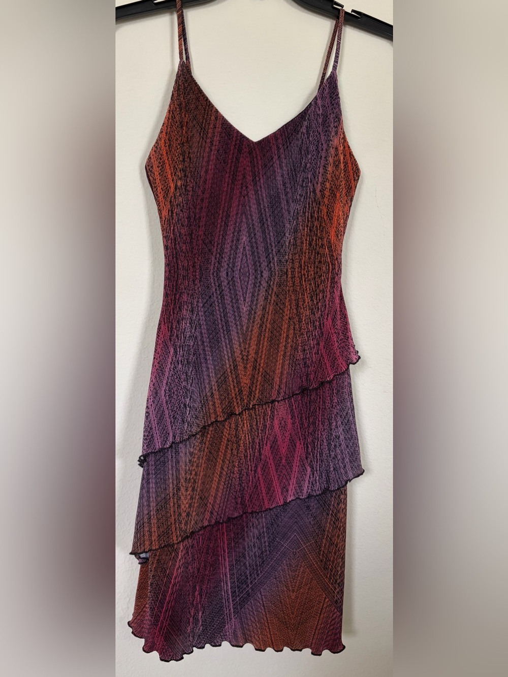 La Fete Women’s Asymmetrical Layered Knit Dress in Purple and Orange